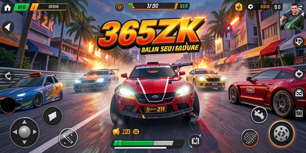 Tampilan utama gameplay <strong>365ZK</strong> menunjukkan aksi balapan seru.