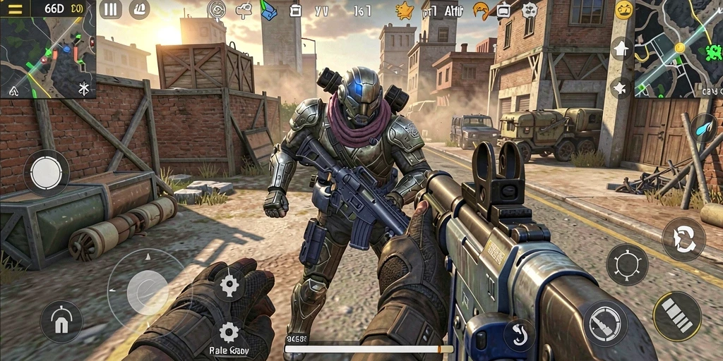 Tangkapan layar gameplay seru di 66D dengan aksi tembak-menembak intens.