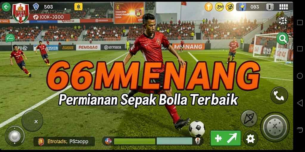 Screenshot gameplay yang menampilkan aksi pertandingan sepak bola.