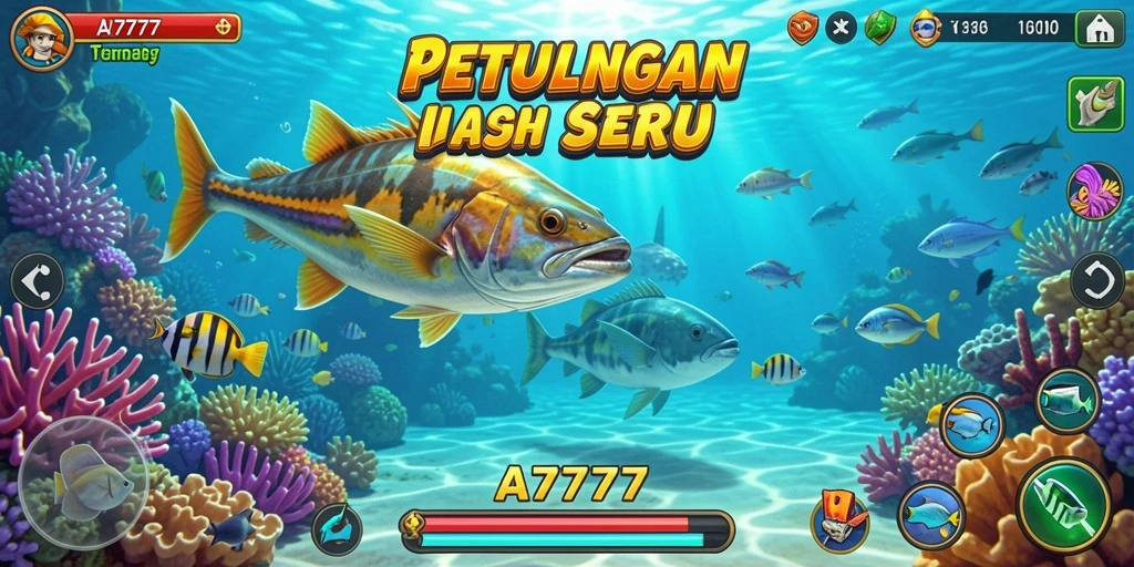 Screenshot A7777 menampilkan aksi menembak ikan yang seru.