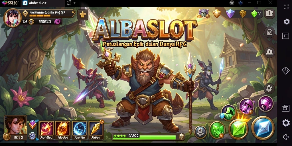 Tangkapan layar gameplay ALBASLOT menampilkan pertarungan yang mendebarkan dan karakter yang menawan.