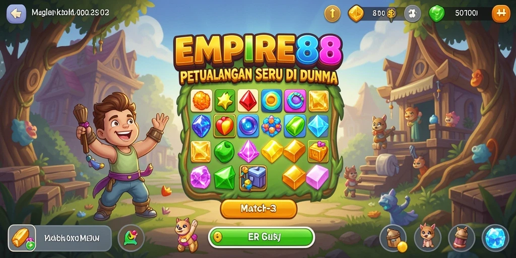 Screenshot EMPIRE88 menunjukkan gameplay Match-3 yang seru dan penuh warna.