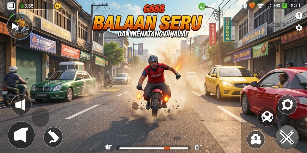 Screenshot utama G668 menampilkan aksi balapan seru dengan mobil yang melaju cepat.