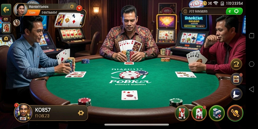 Tampilan gameplay menegangkan dalam aplikasi KO857 Poker.