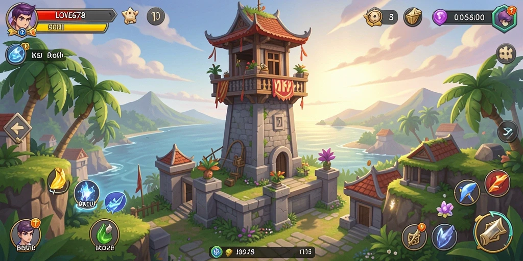 Screenshot menunjukkan aksi mendebarkan dalam permainan Tower Defense.