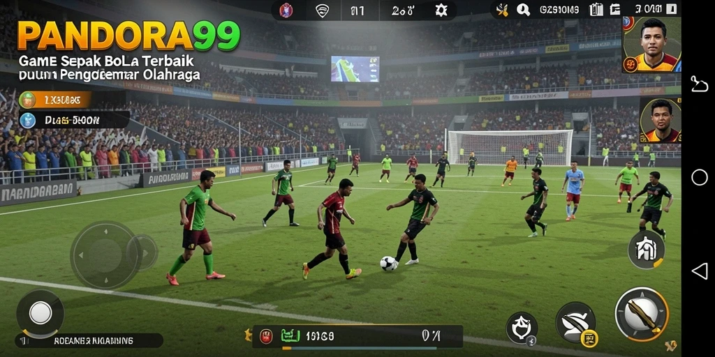 Screenshot PANDORA99 menampilkan aksi seru gameplay sepak bola.