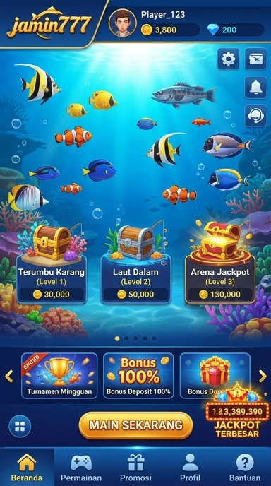 Screenshot tampilan utama aplikasi jamin777 yang menarik.